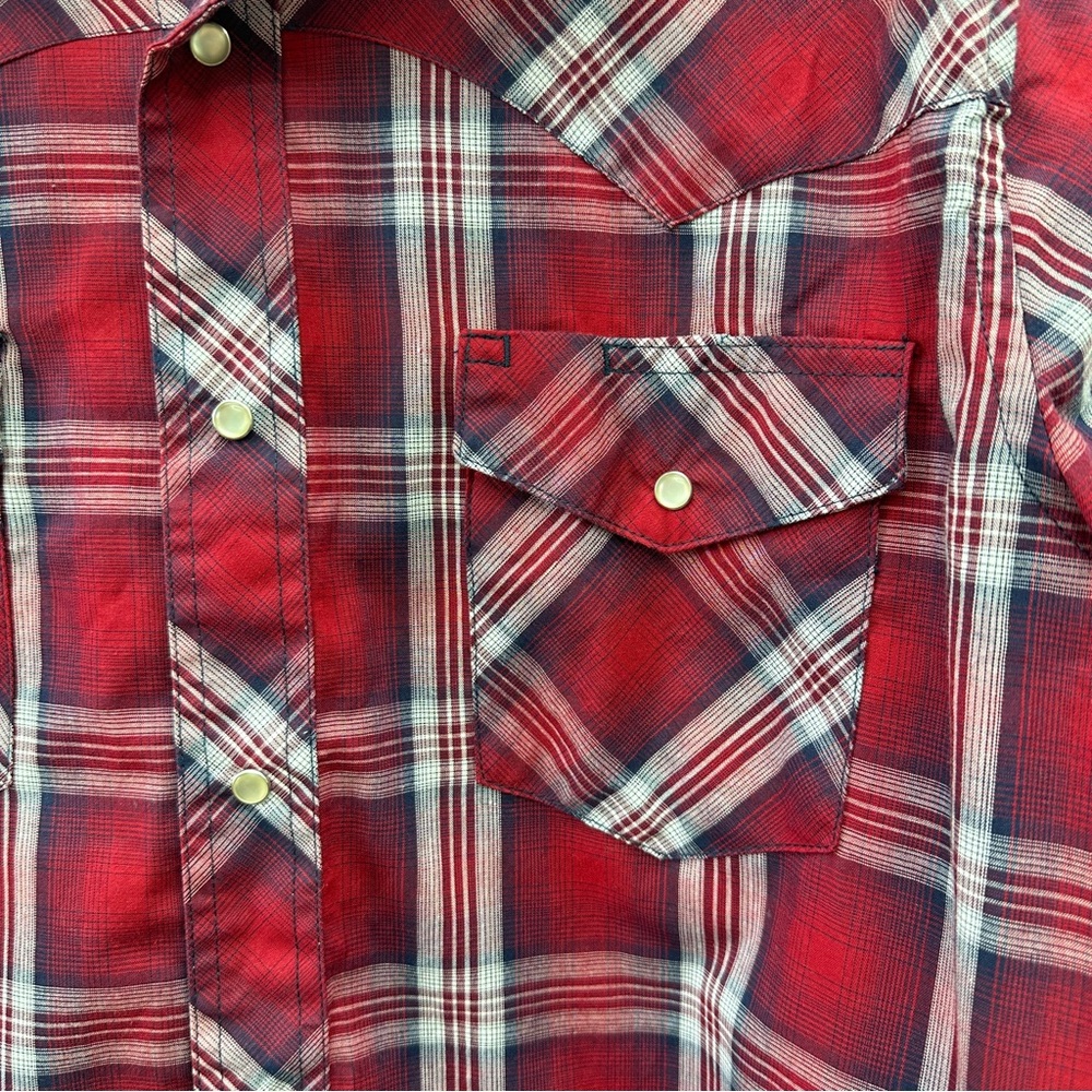 Wrangler western wear pearl snap button down long sleeve plaid shirt men's large - Picture 3 of 5